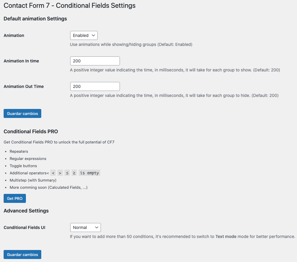 Ajustes campos condicionales - Contact Form 7