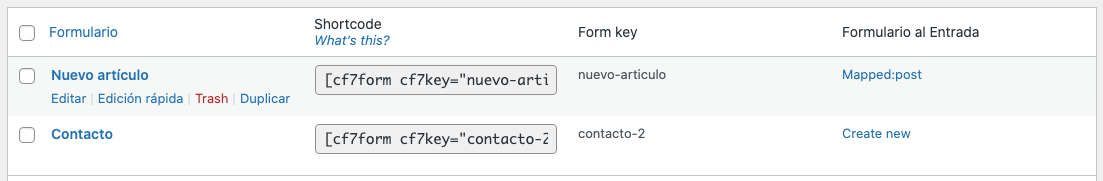 Columnas configuración - Contact Form 7