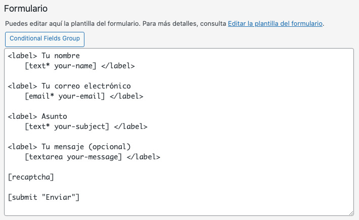 Grupo condicional - Contact Form 7